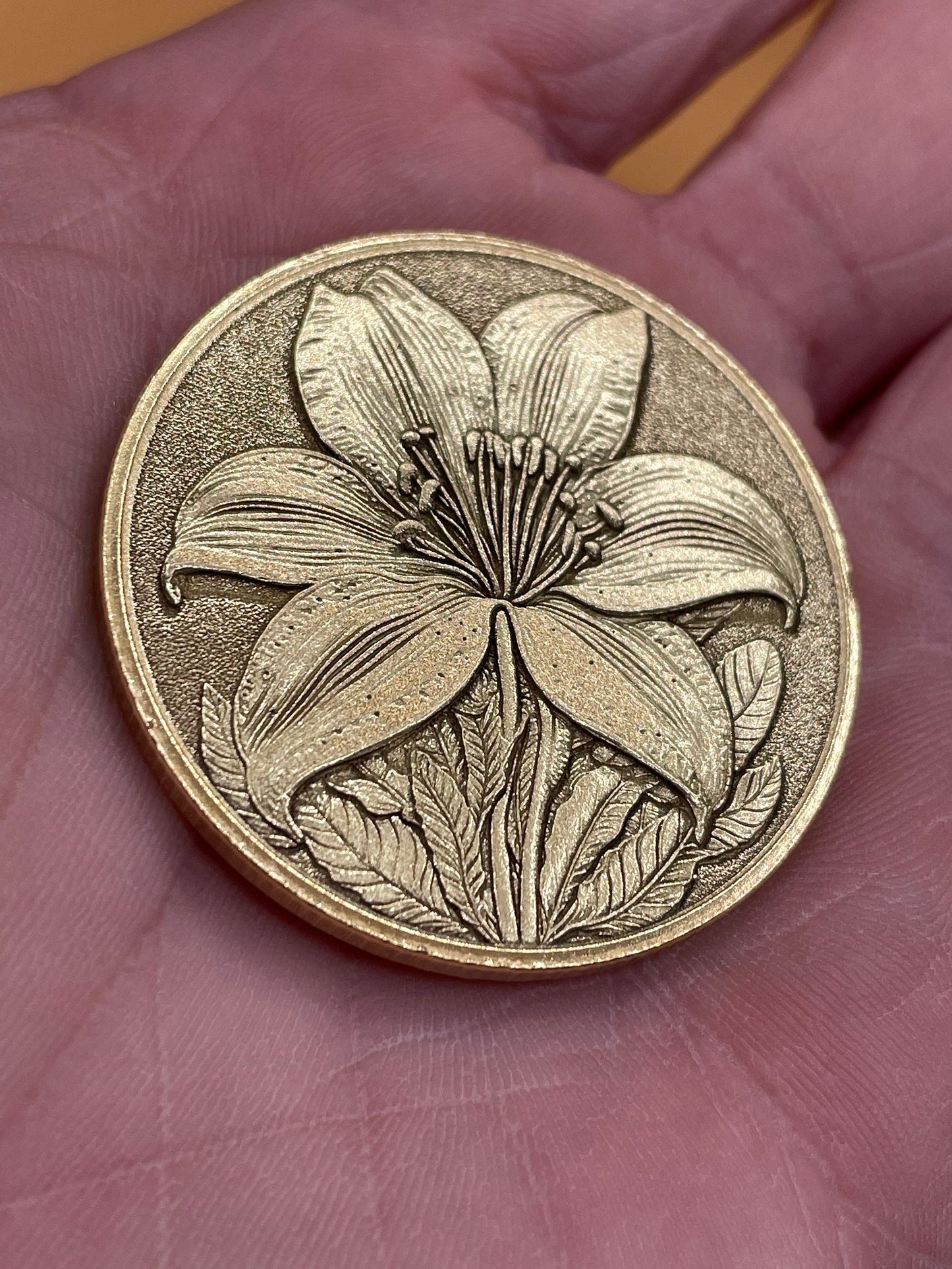 Tranquil Blooms - Lily Flower Brass Coin