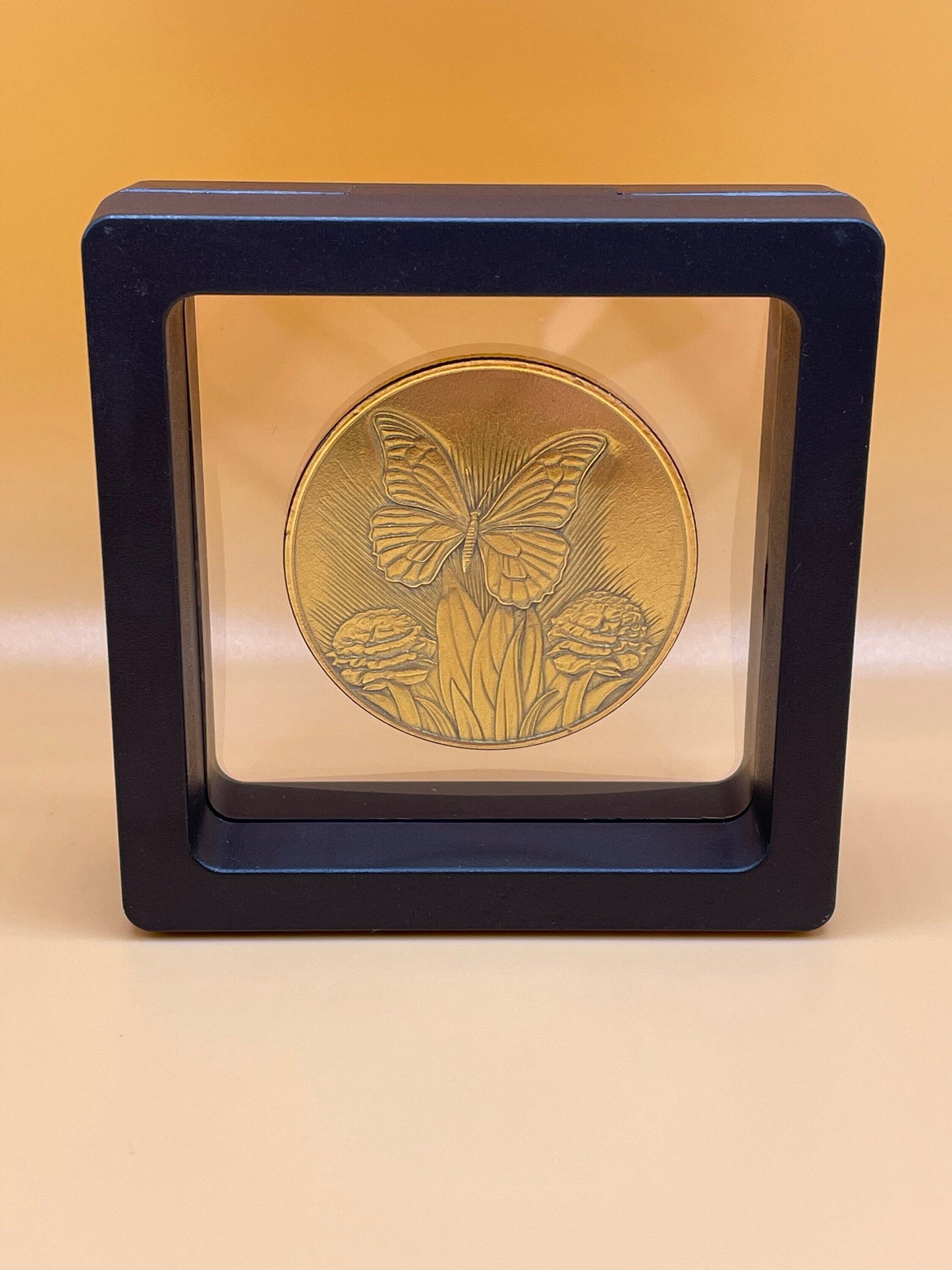 Whimsical Flutter - Brass Coin with Butterfly and Hydrangeas