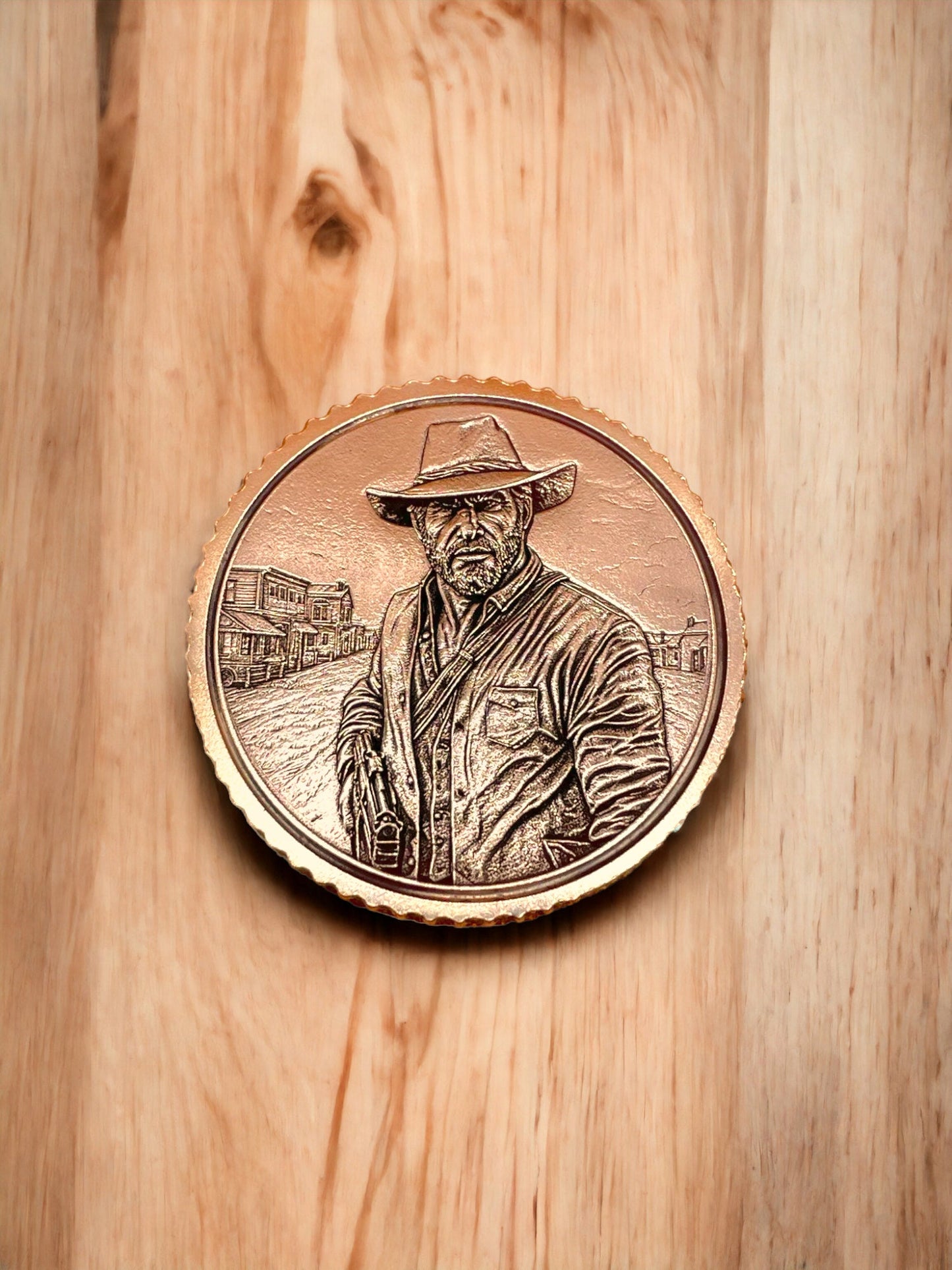 Legendary Outlaw - Brass Coin with Arthur Morgan and Old Western Landscape