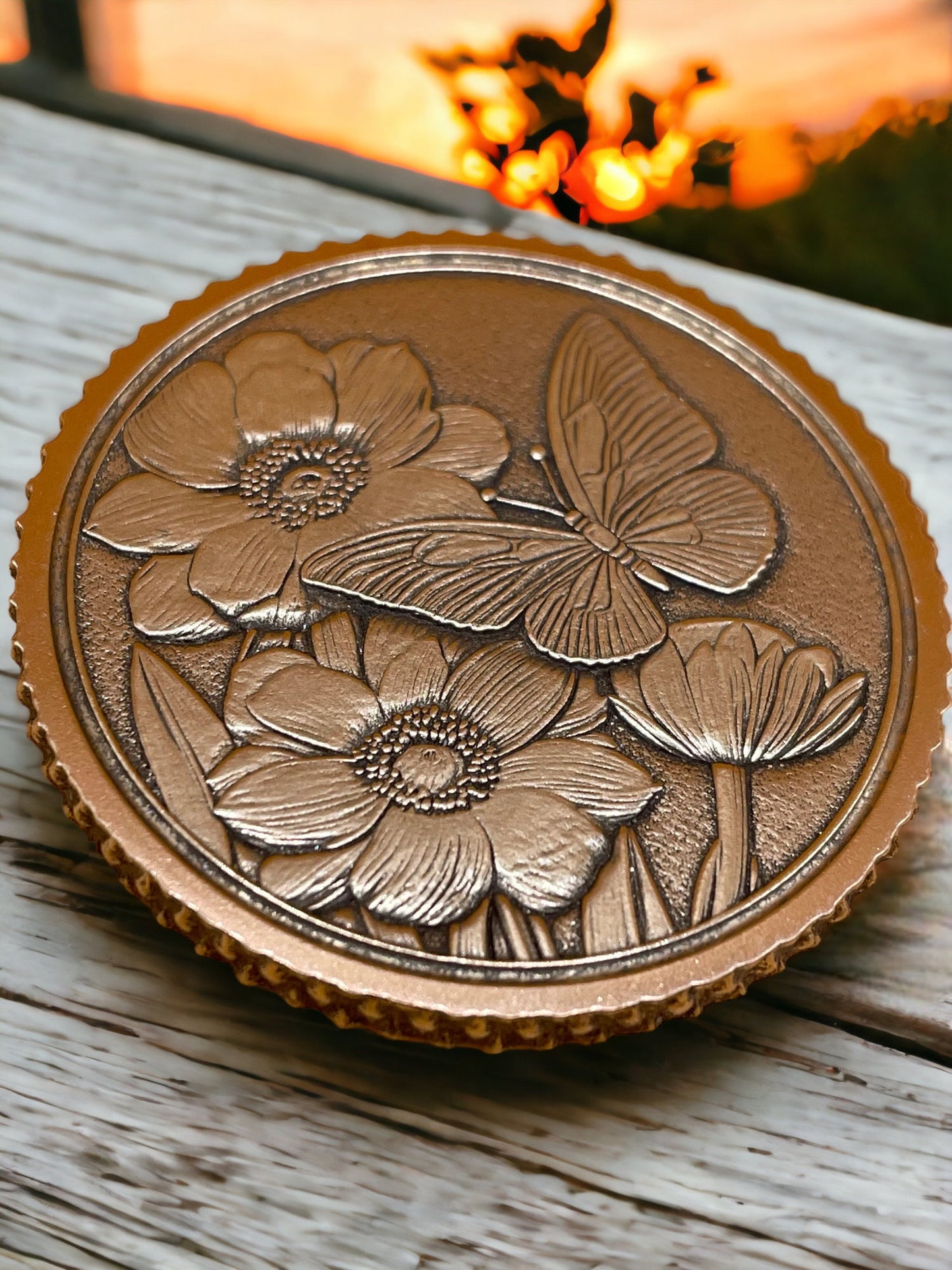 Graceful Landing - Butterfly and Floral Delight Brass Coin