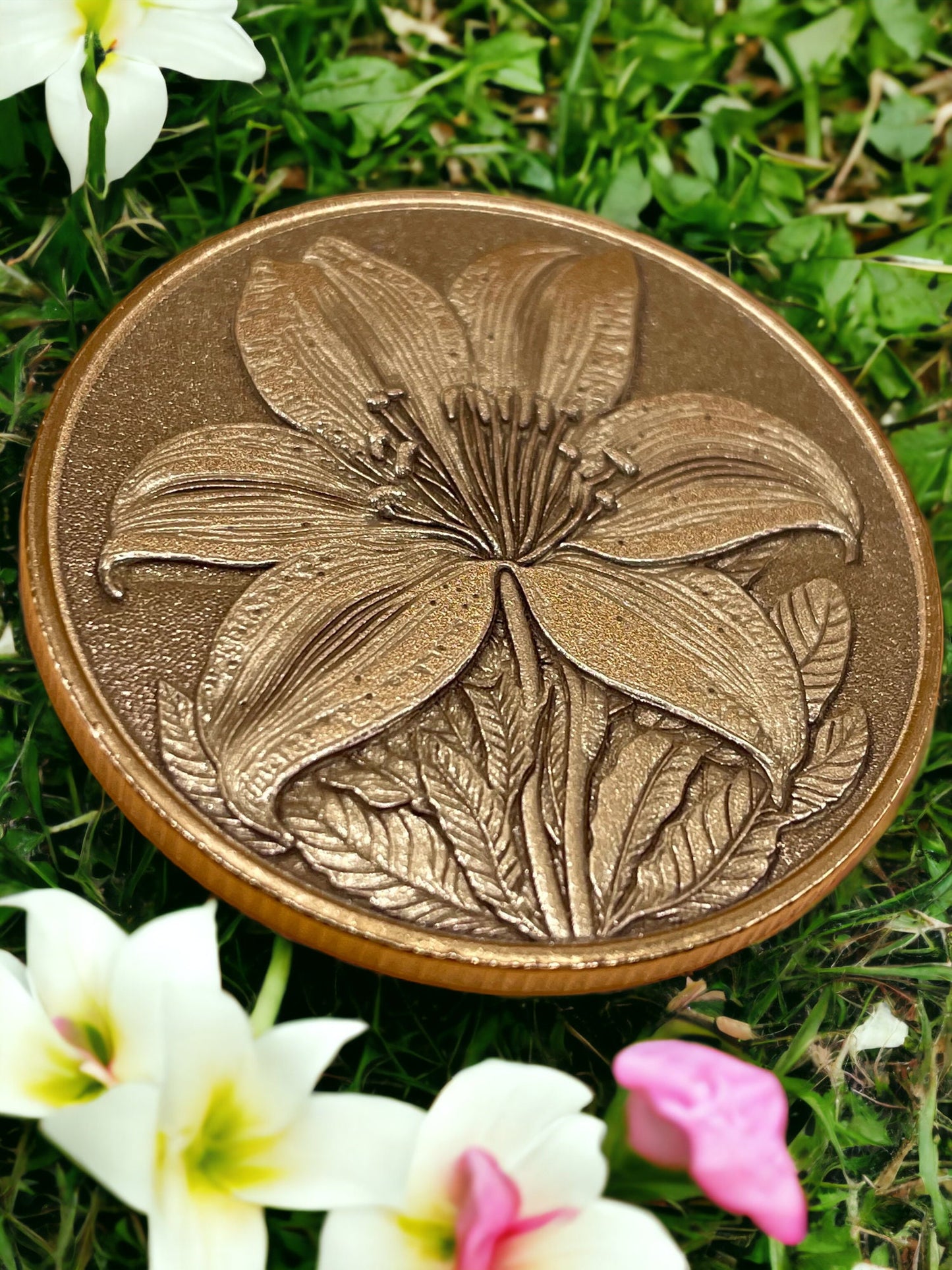 Tranquil Blooms - Lily Flower Brass Coin