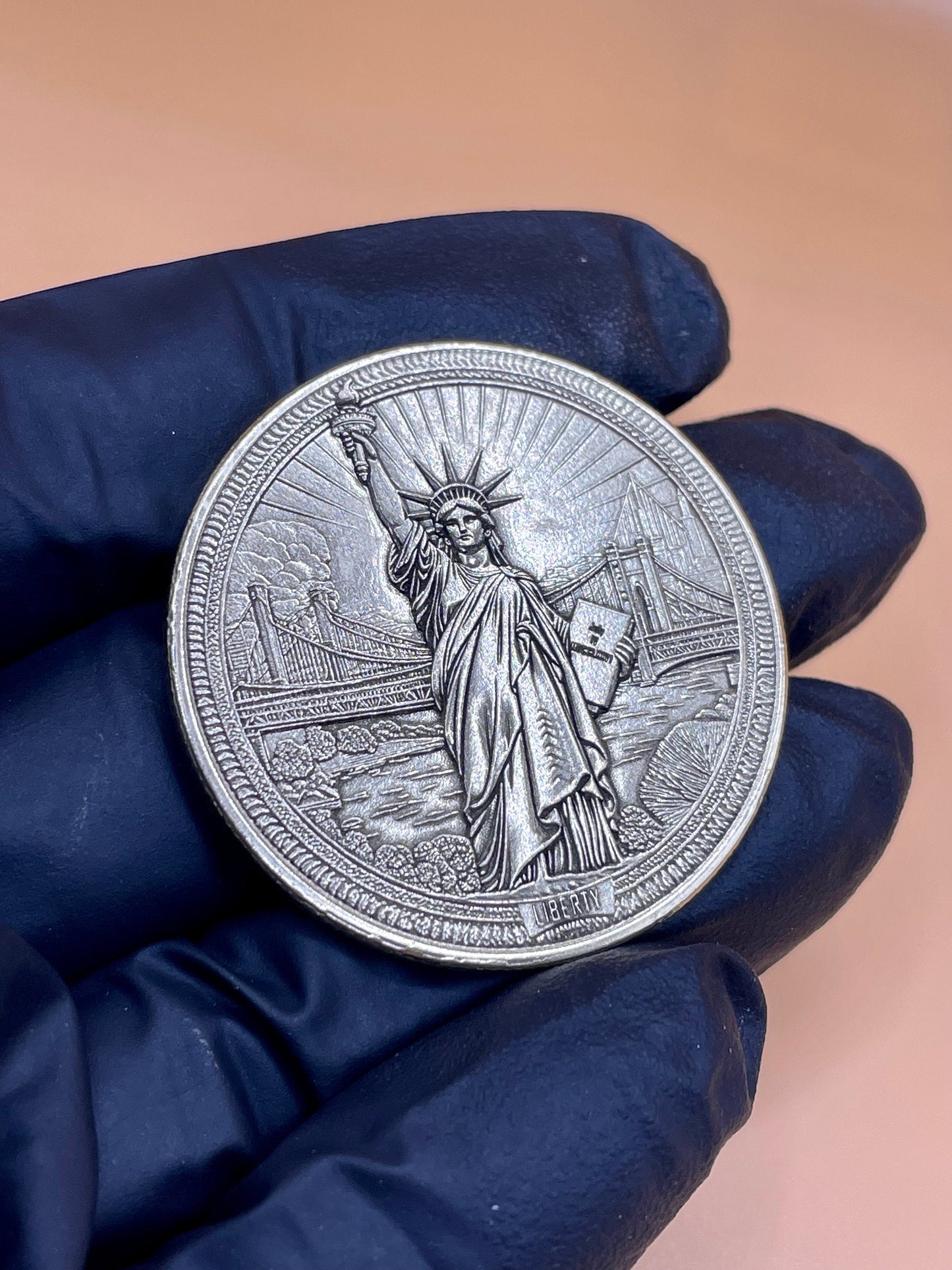 Liberty's Radiance - Statue of Liberty Engraved Brass Coin