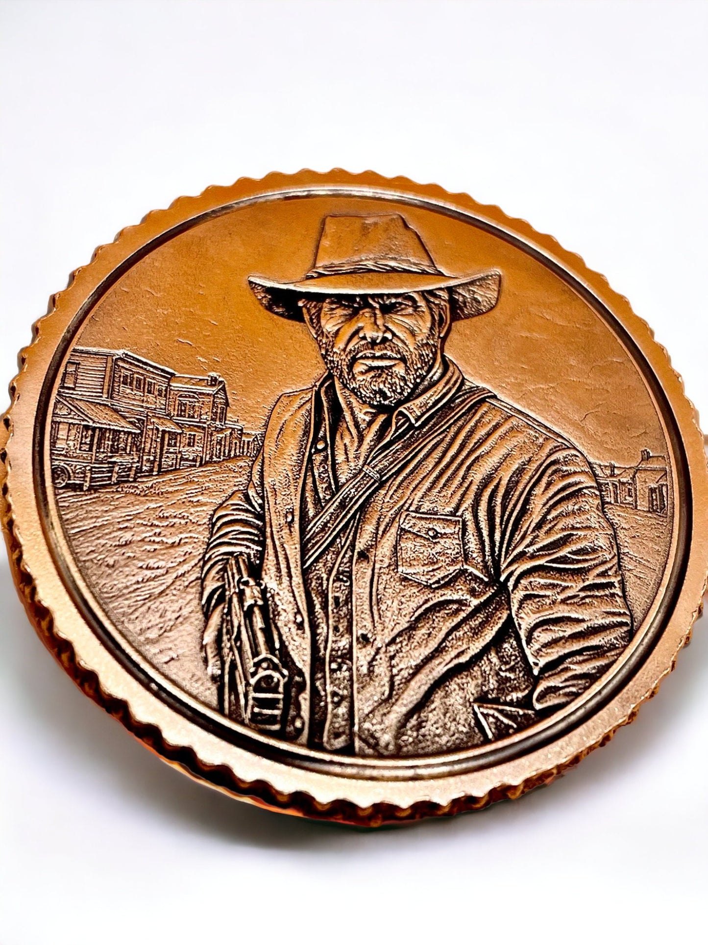 Legendary Outlaw - Brass Coin with Arthur Morgan and Old Western Landscape