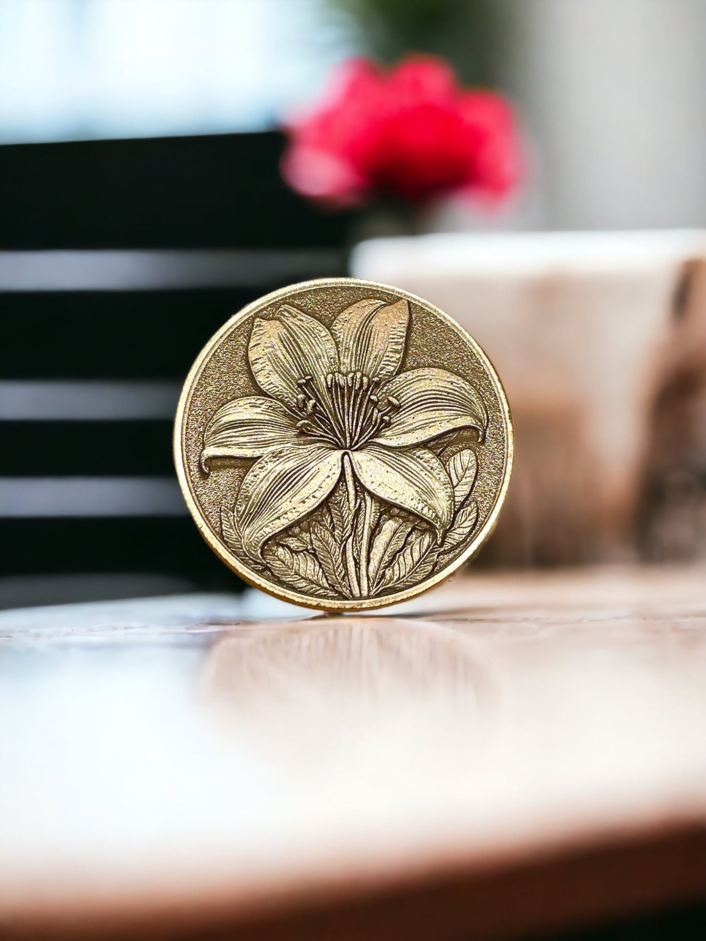 Tranquil Blooms - Lily Flower Brass Coin
