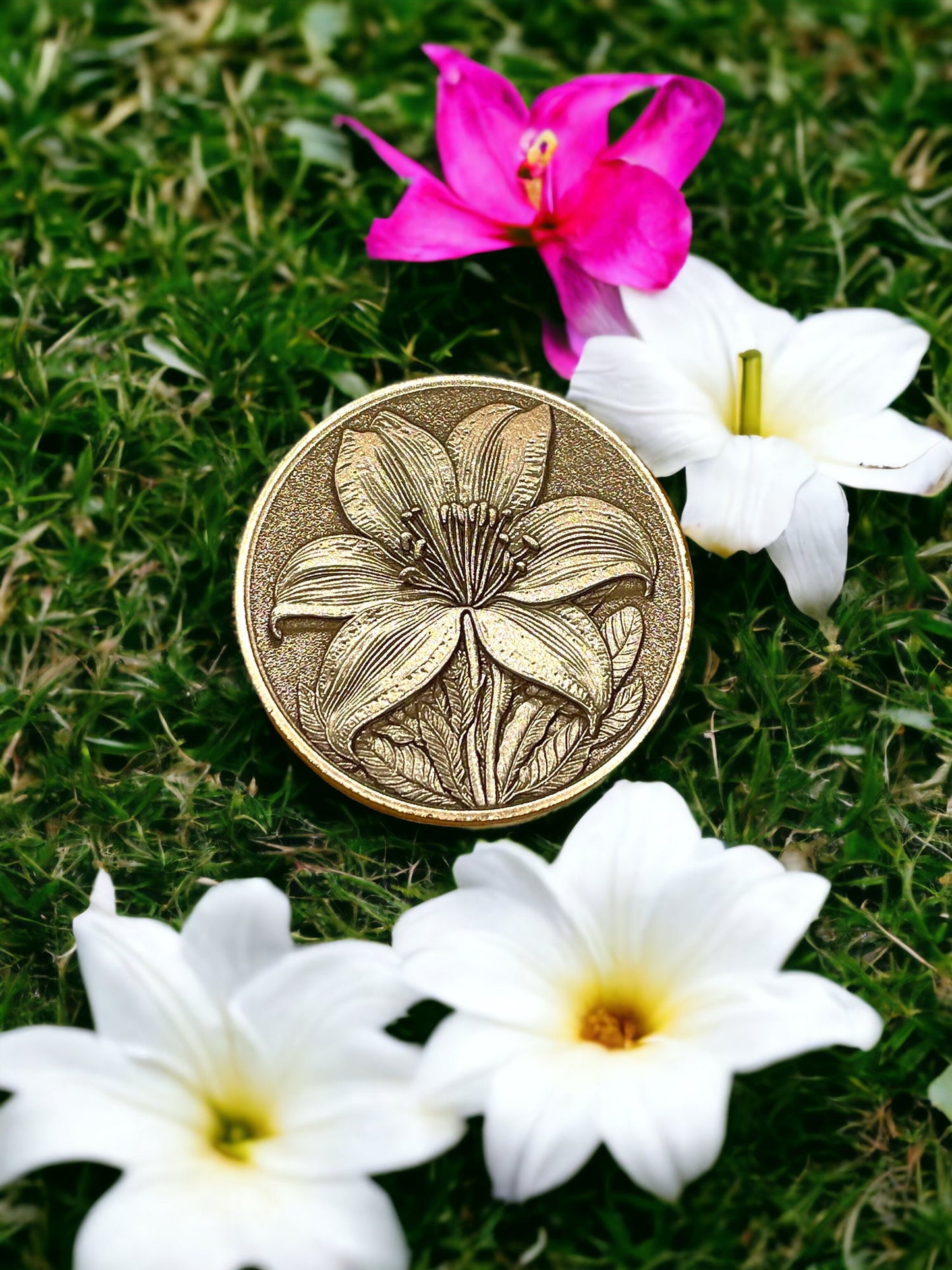 Tranquil Blooms - Lily Flower Brass Coin