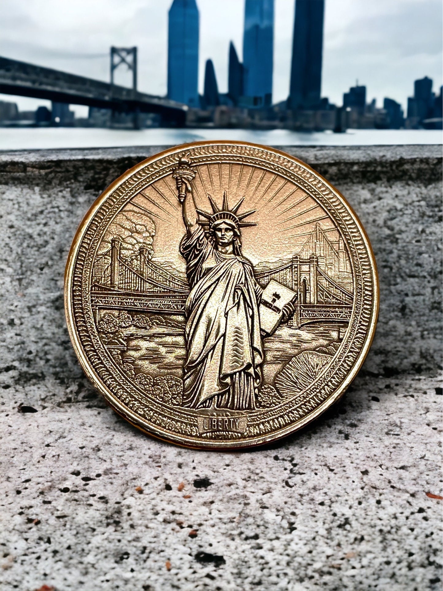 Liberty's Radiance - Statue of Liberty Engraved Brass Coin