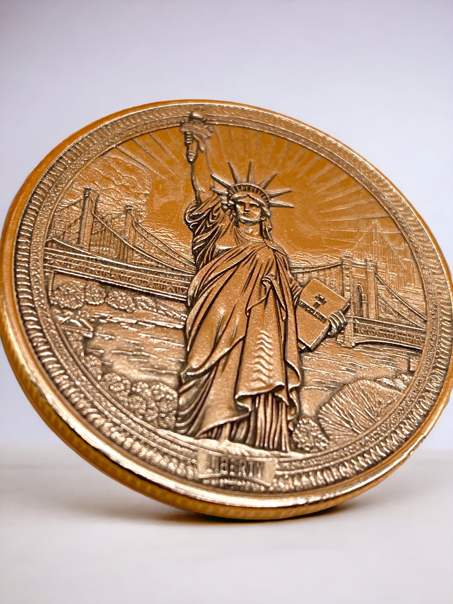 Liberty's Radiance - Statue of Liberty Engraved Brass Coin