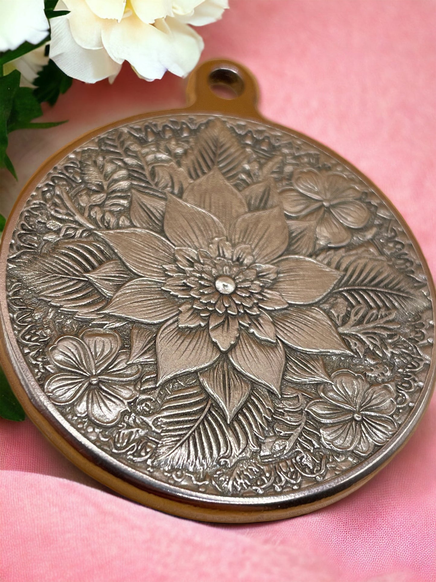 Floral Mandala Harmony - 44mm Engraved Brass Pendant