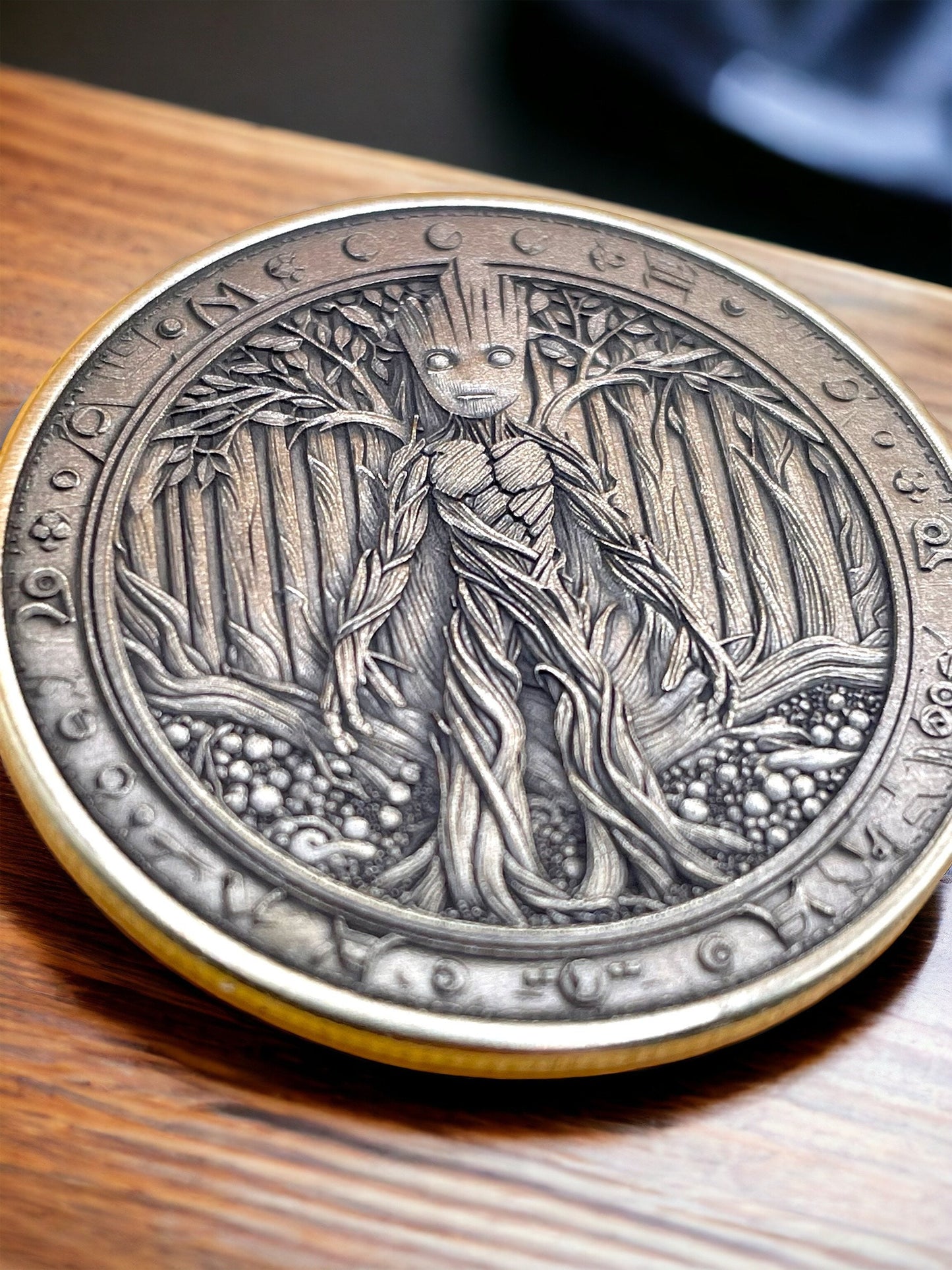 Groot's Legacy - Brass Coin with Baby Groot Engraving