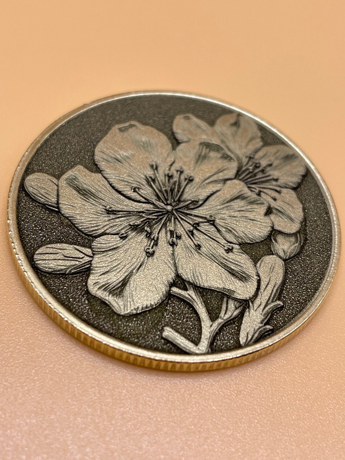 Botanical Brass Coin Set - Cherry Blossom, Rose, and Lily - Symbolic Beauty Collection