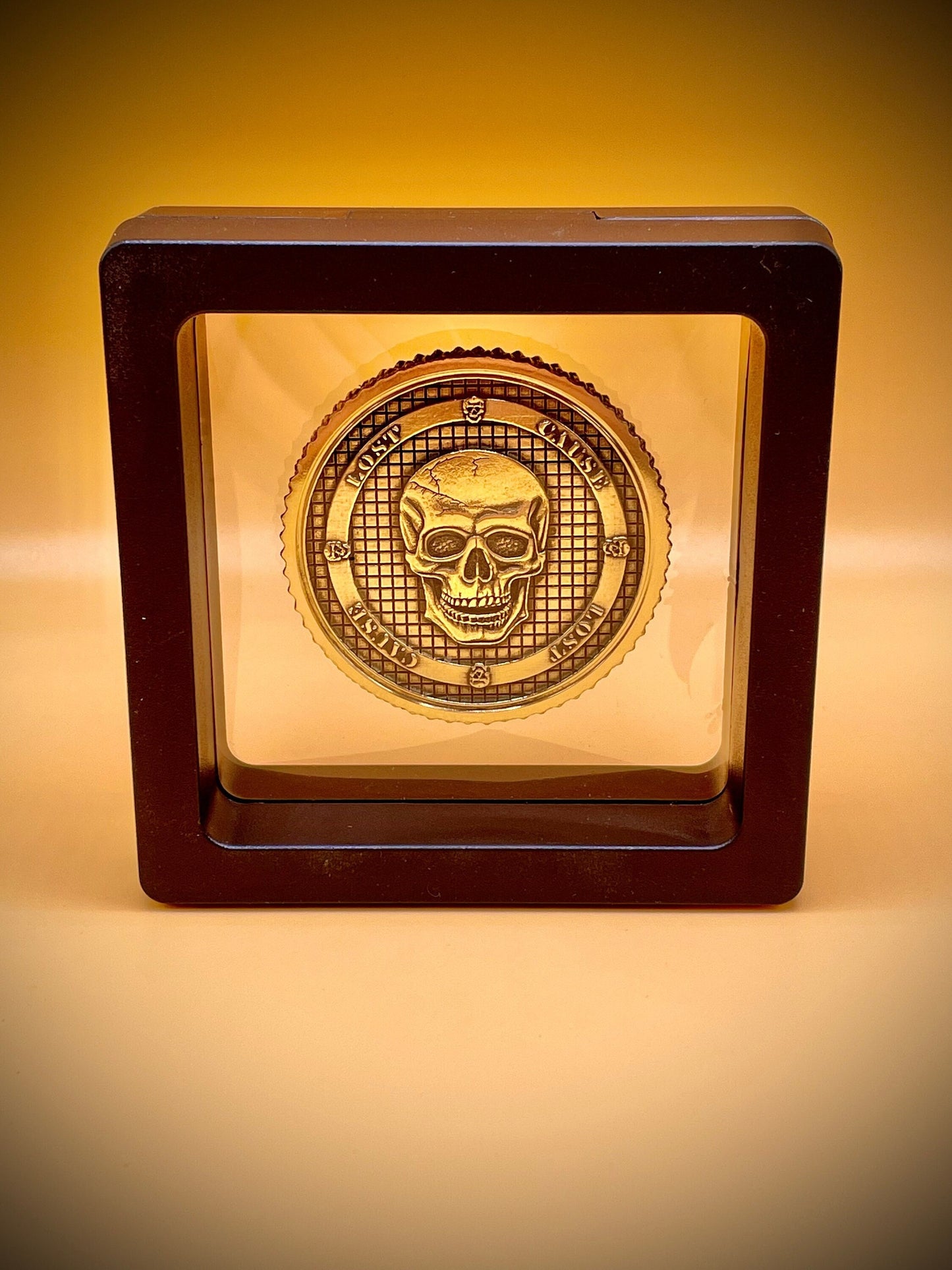 Lost Cause - Brass Coin with Skull and Crosshatch Design