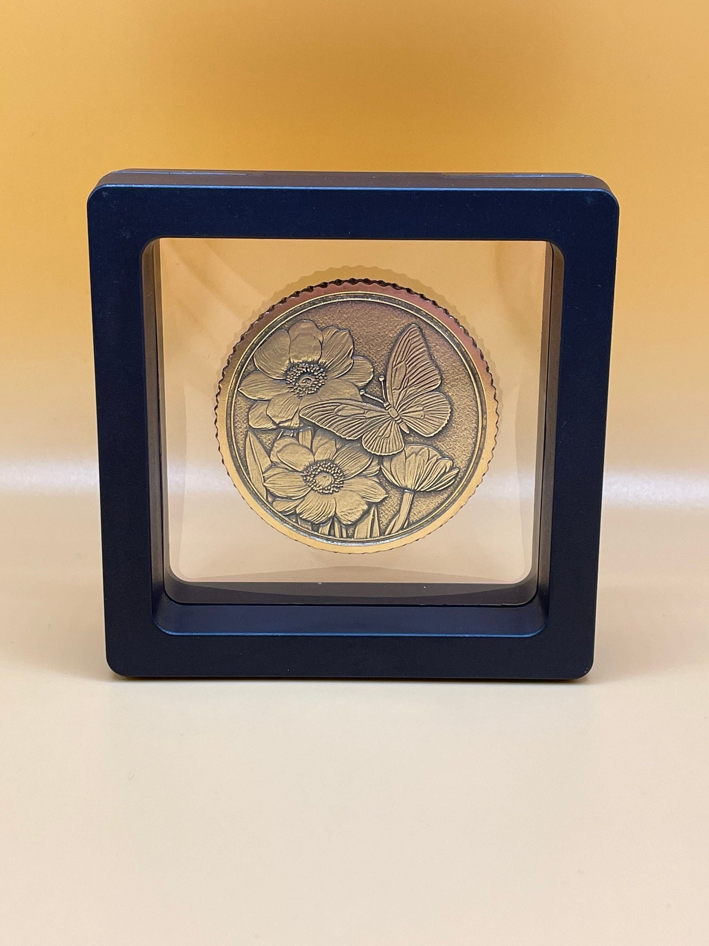Graceful Landing - Butterfly and Floral Delight Brass Coin