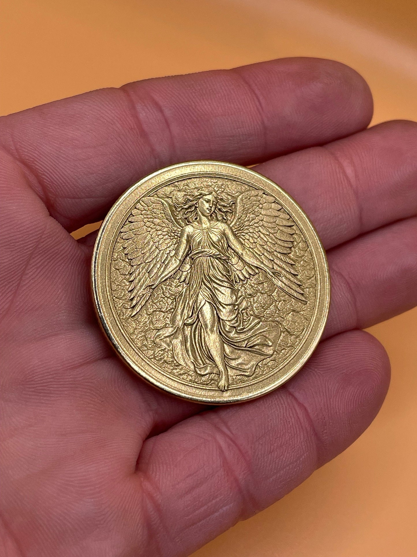 Divine Serenity - Brass Coin with Angelic Figure