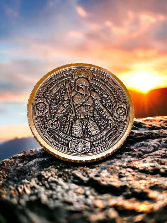 Legendary Bounty - Brass Coin or Pendant with Mandalorian and Scrollwork Patterns