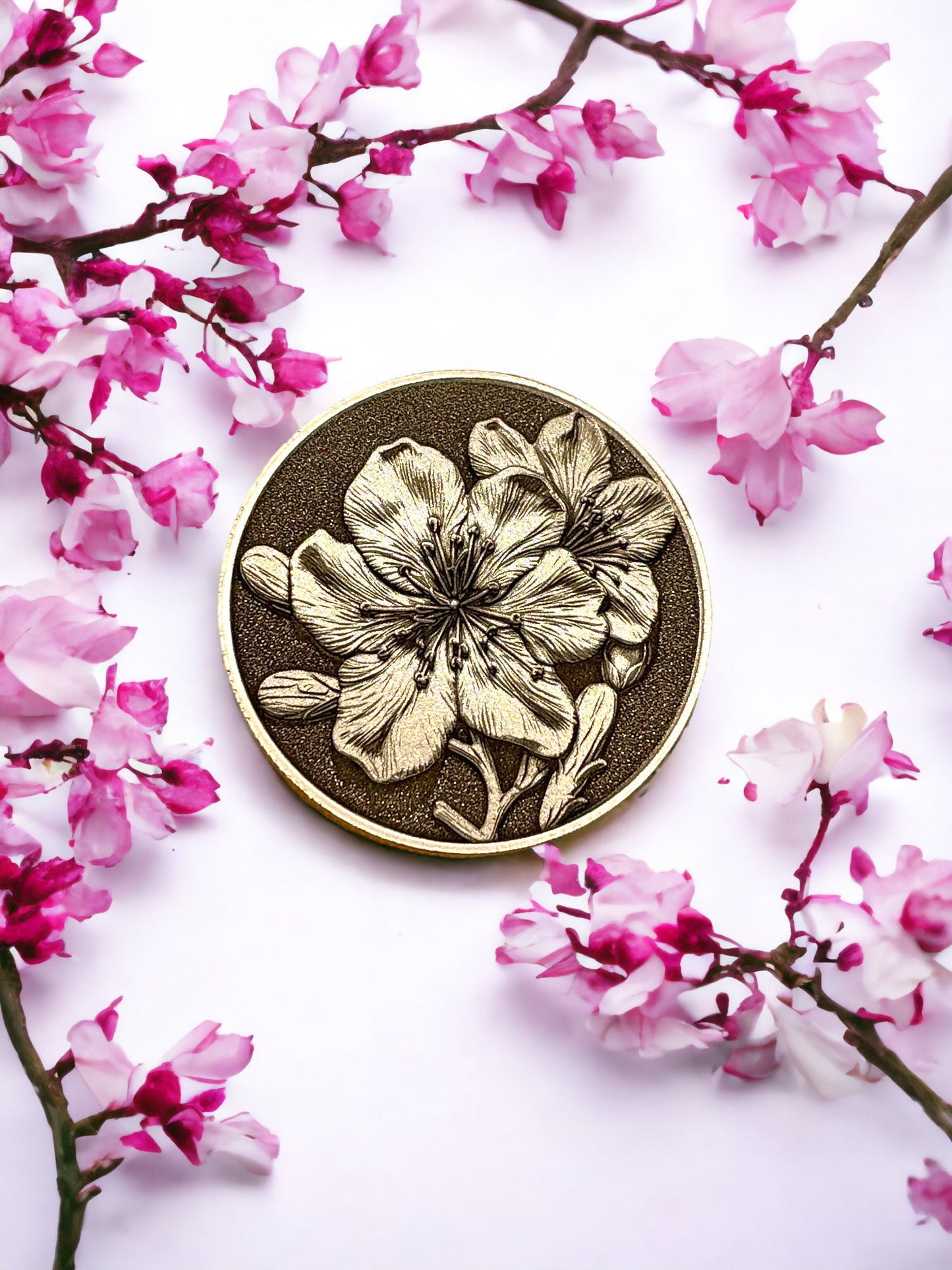 Serenity in Bloom - Cherry Blossom Flower Brass Coin