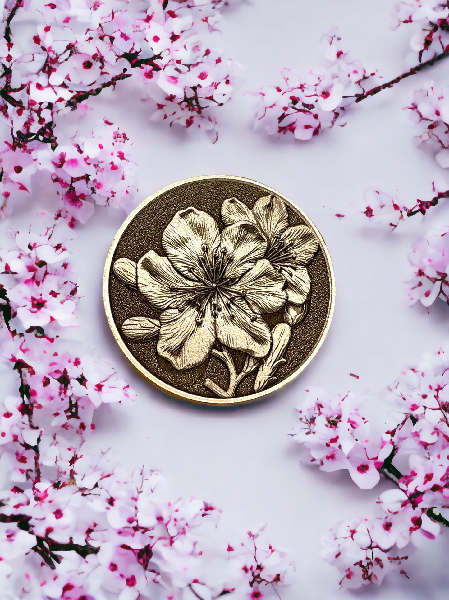 Serenity in Bloom - Cherry Blossom Flower Brass Coin