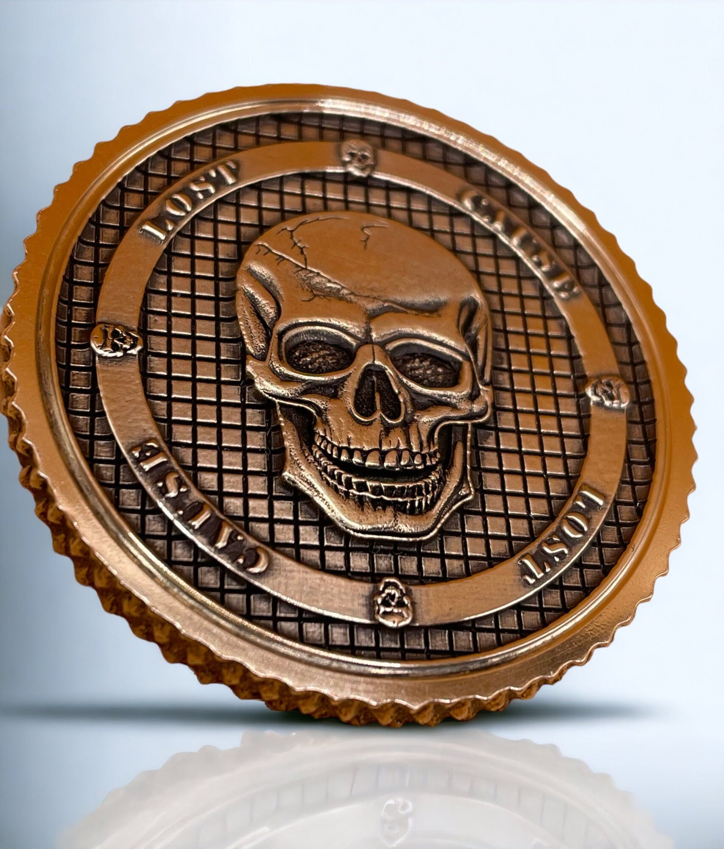 Lost Cause - Brass Coin with Skull and Crosshatch Design