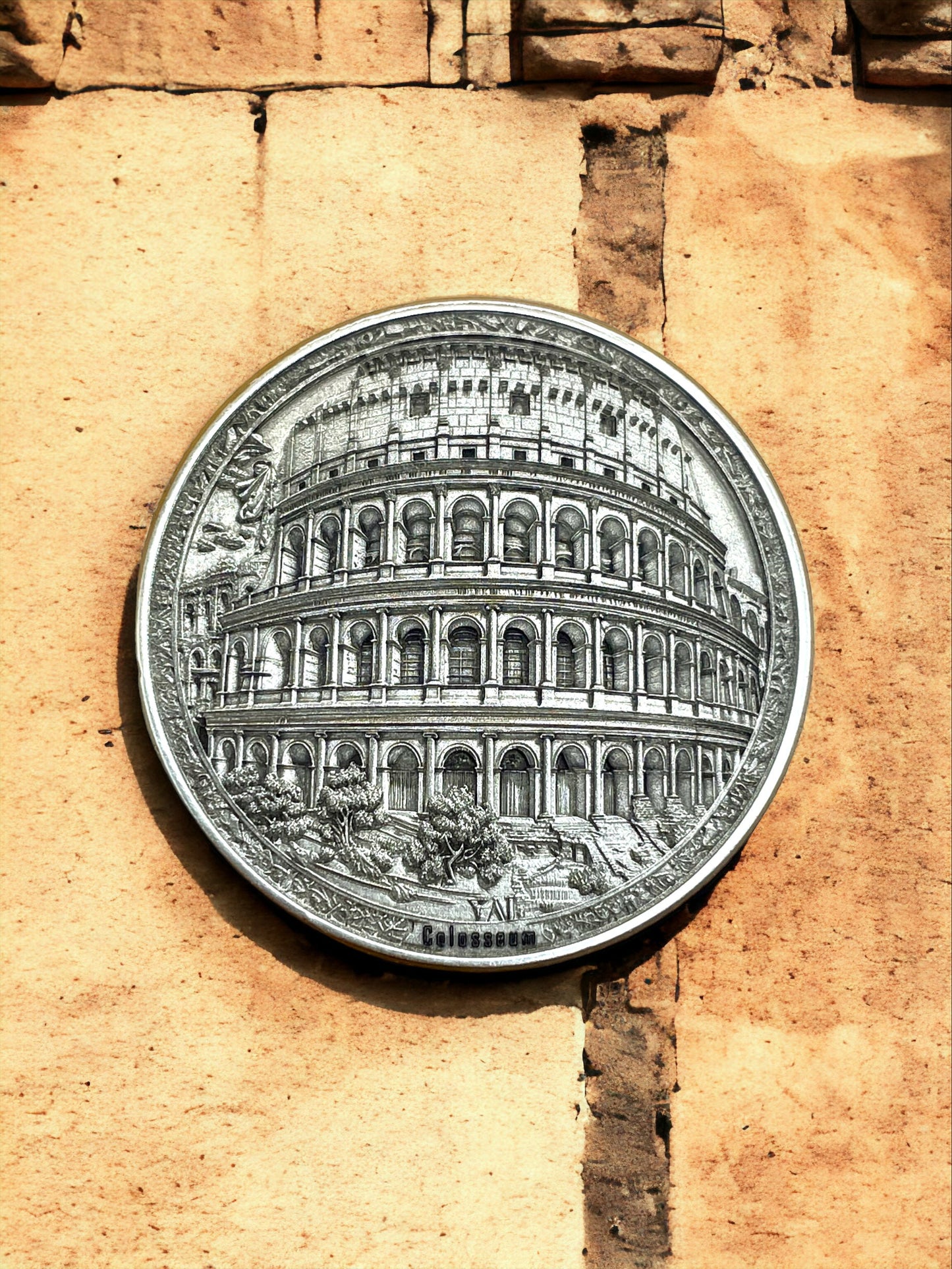 Timeless Wonder - Roman Colosseum Engraved Brass Coin