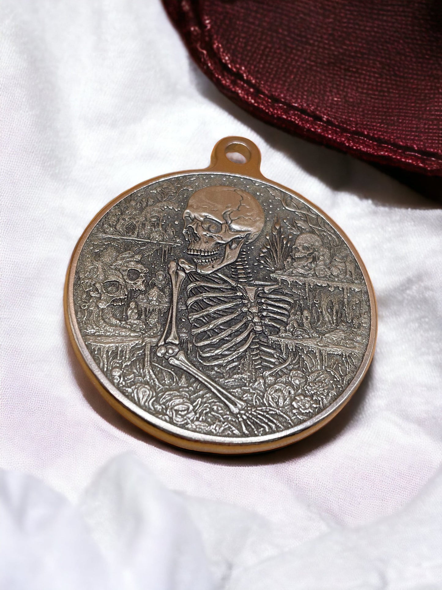 Bones of Contemplation - 44mm Brass Pendant with Skeleton Engraving