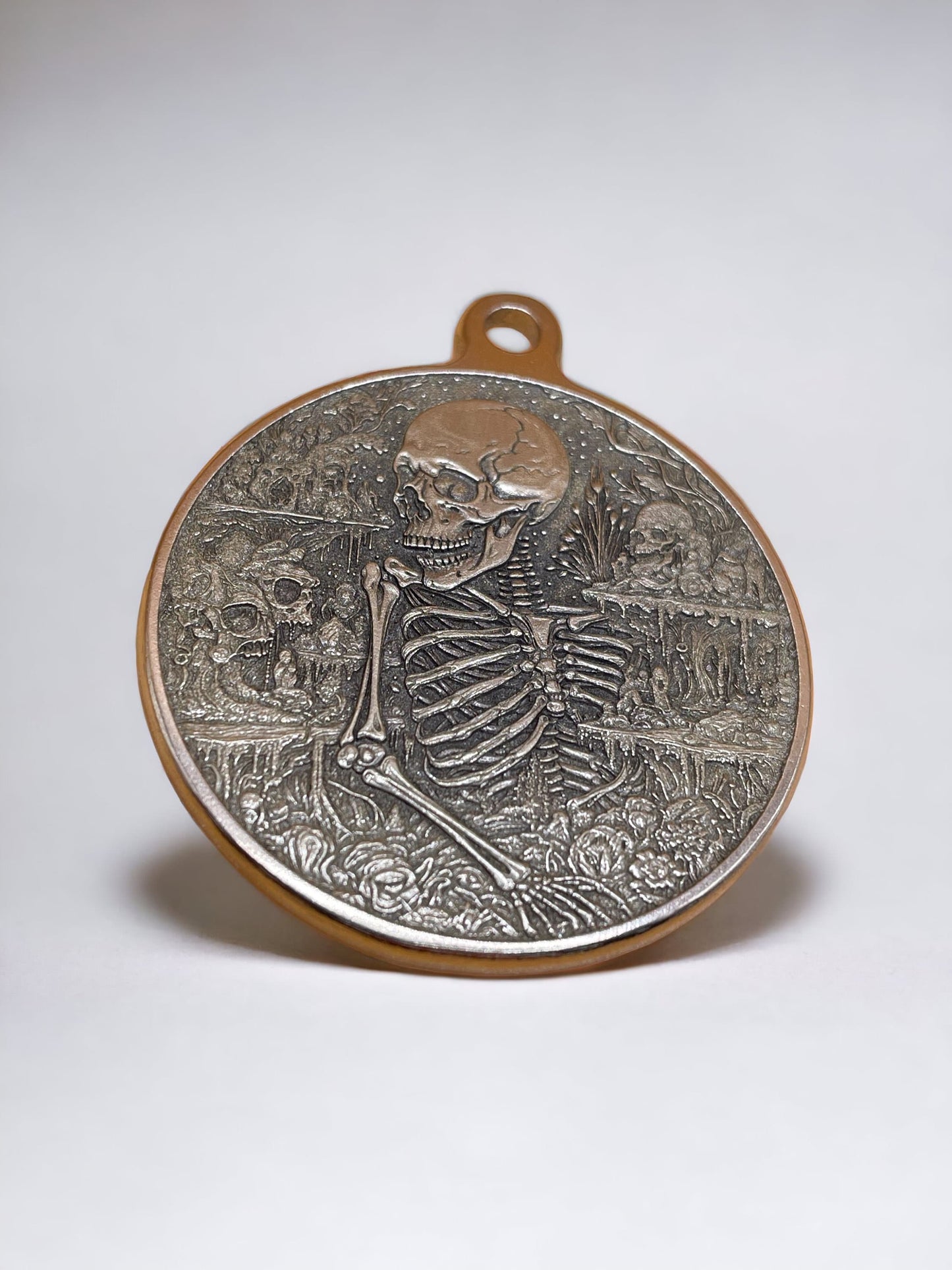 Bones of Contemplation - 44mm Brass Pendant with Skeleton Engraving