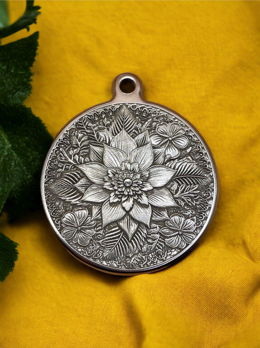 Floral Mandala Harmony - 44mm Engraved Brass Pendant