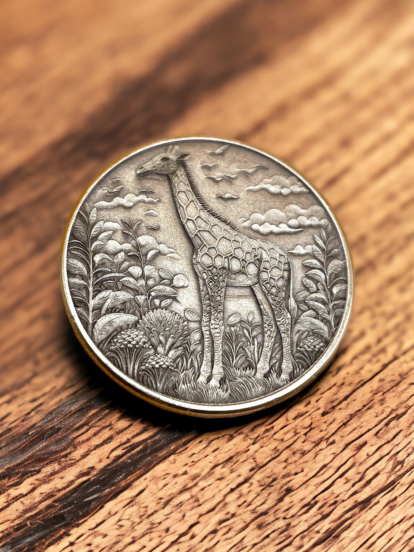 Safari Serenity - Brass Coin with Giraffe