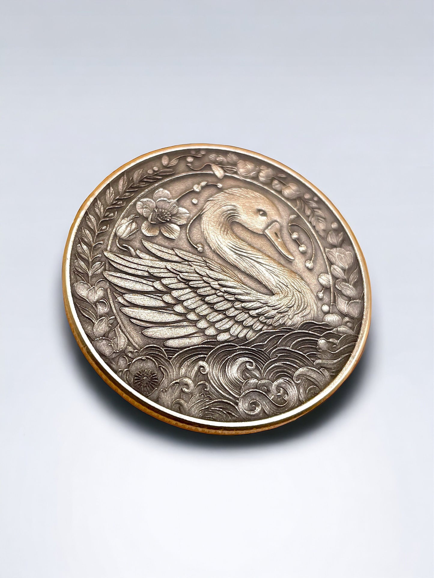 Tranquil Avian Symphony - Brass Coin with Swan