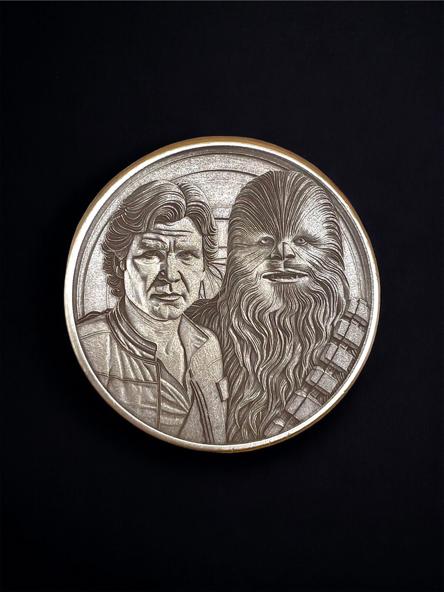 Legendary Companions - Brass Coin with Han Solo Chewbacca, and Millennium Falcon Star Wars