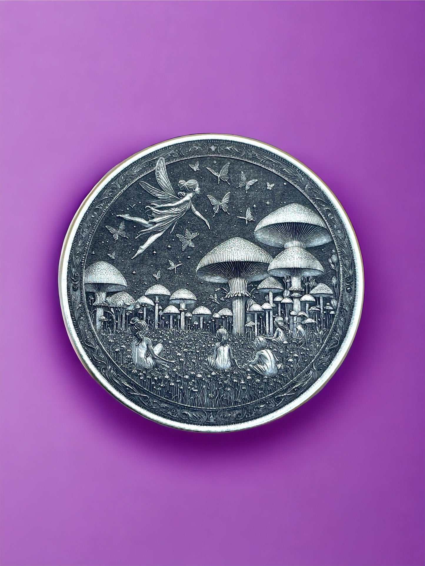 Enchanted Whimsy - Brass Coin with Fairy and Mushroom Grove