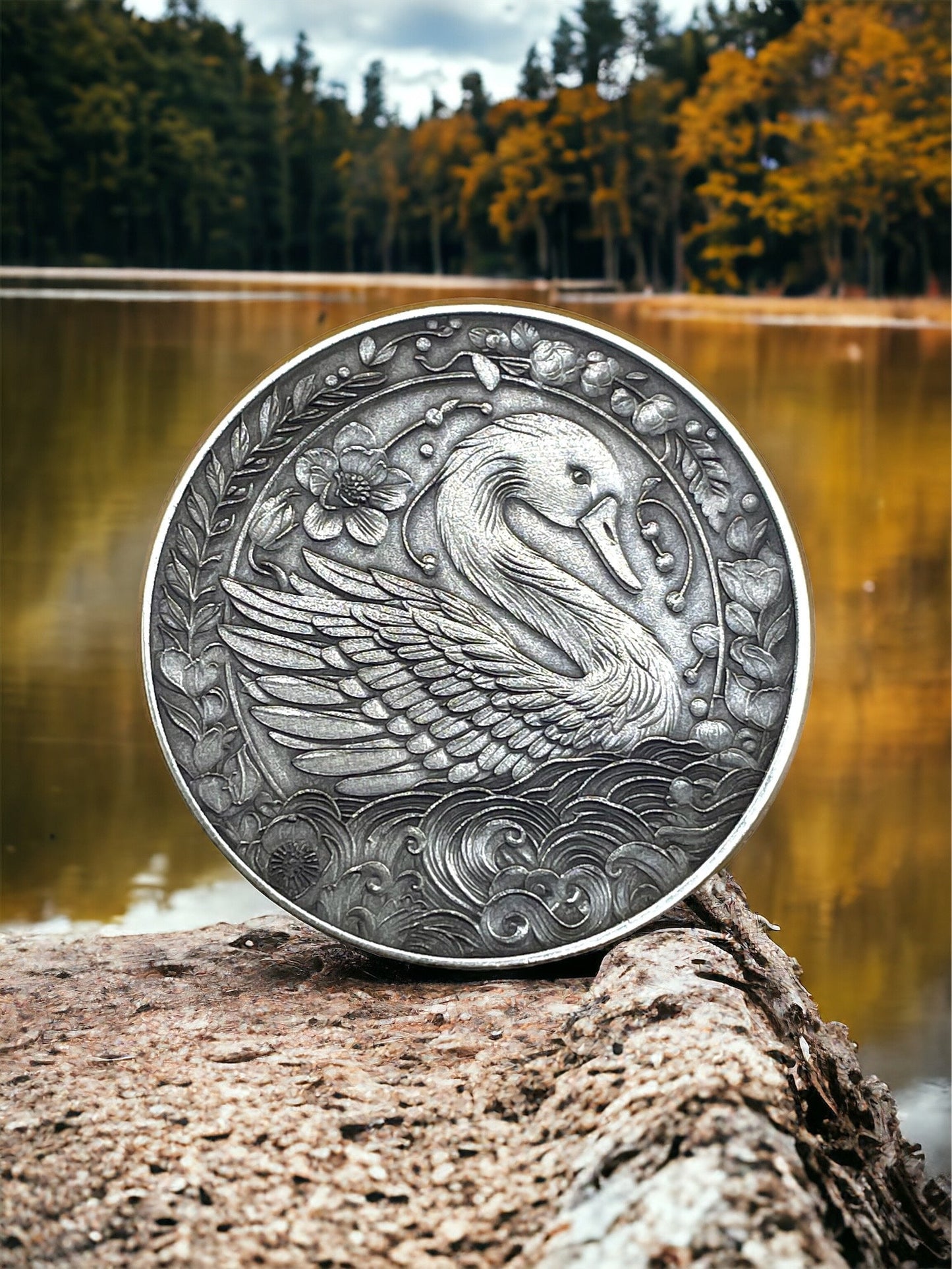 Tranquil Avian Symphony - Brass Coin with Swan