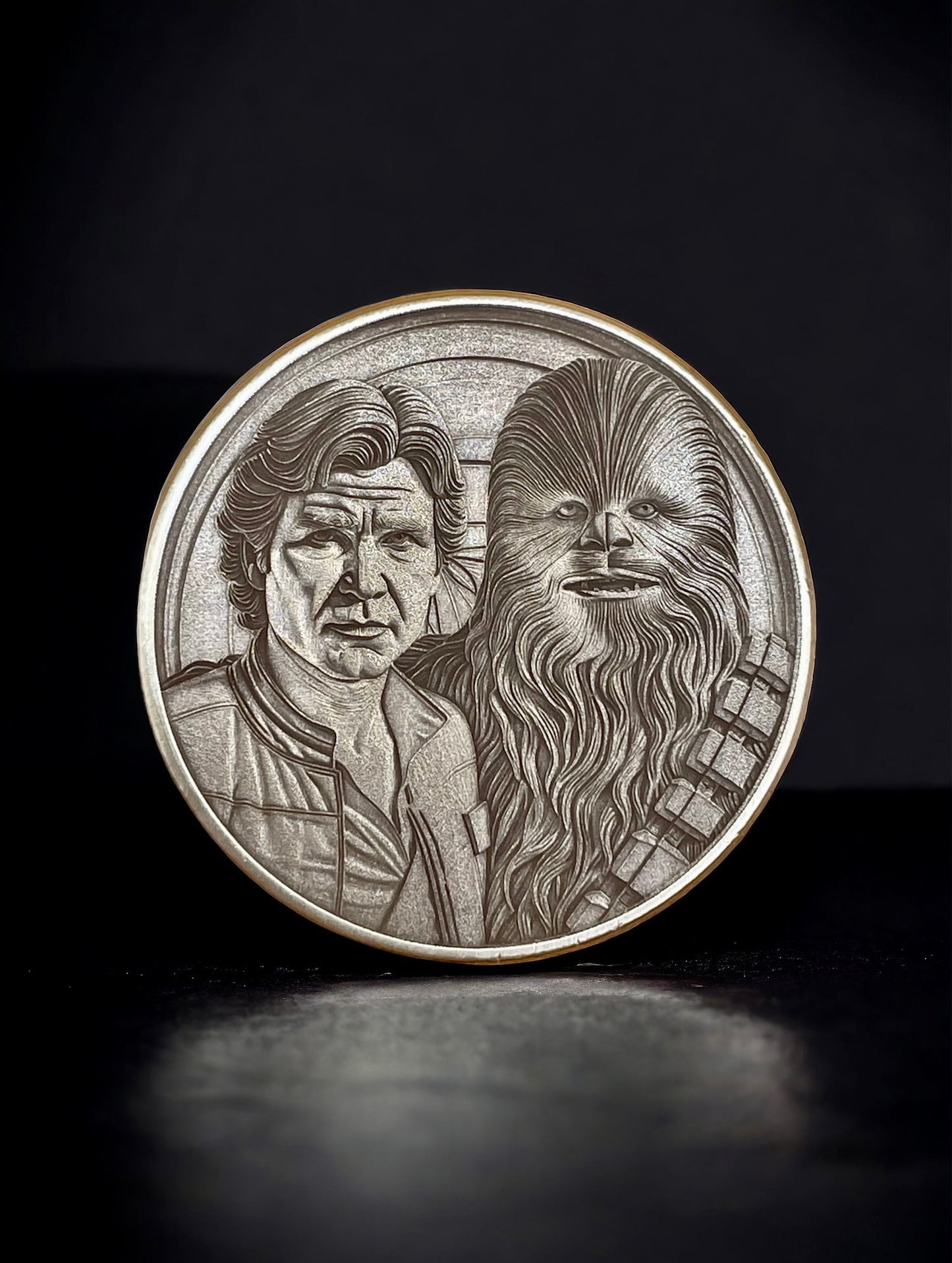 Legendary Companions - Brass Coin with Han Solo Chewbacca, and Millennium Falcon Star Wars